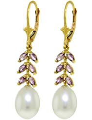14k Gold Dangle Earrings with Natural Amethysts and Pearls