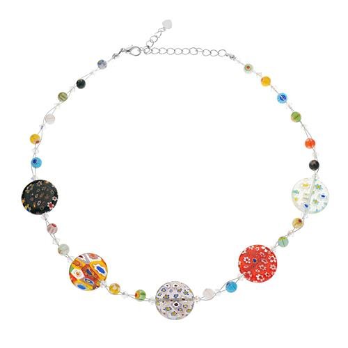 Millefiori Flower Venetian Murano Glass Multi-Colored Disc Beaded Necklace, 16-19 inches