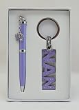 Beautiful Lilac Nan Keyring & Pen With Butterfly Charm Boxed Gift Set