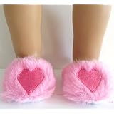 American Girl, 18 Inch Doll Shoes PINK FUZZY HEART SLIPPERS !!!