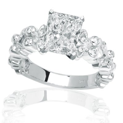 Bezel And Pave Set Diamond Engagement Ring with a Radiant Cut / Shape 0.73 Carat F VS2 Certified Center Stone and 0.25 Carats of Side Diamonds (0.98 Cttw) Bezel And Pave Set Diamond Engagement Ring with a Radiant Cut / Shape 0.73 Carat F VS2 Certified Center Stone and 0.25 Carats of Side Diamonds (0.98 Cttw)