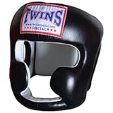Head Guard Headgear Twins Special Muay Thai Boxing leather Black HGL-3 Size M