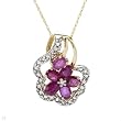 Necklace With 1.05ctw Precious Stones - Genuine Diamonds and Rubies in Two tone Gold Length 18in