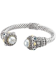 925 Silver , Mabe Pearl & Blue Topaz Cuff Bracelet with 18k Gold Accents
