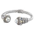 925 Silver , Mabe Pearl & Blue Topaz Cuff Bracelet with 18k Gold Accents