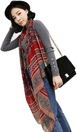 Lowpricenice Korean National Wind Printing Cotton Scarf Shawls Paragraph (Red)