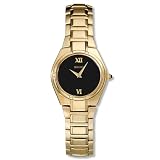 Seiko Gold Black Dial Cabochon Crown Ladies Watch - Seiko SUJD54 by Seiko