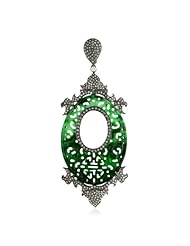 Diamond Pave 18kt Yellow Gold Jade Carved Pendant Silver Designer Jewelry