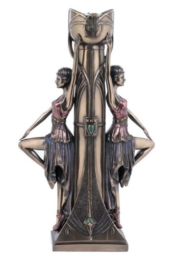 Art Deco Lady Dancer Statue Candle Holder, Bronze Powder Cast 12-inch