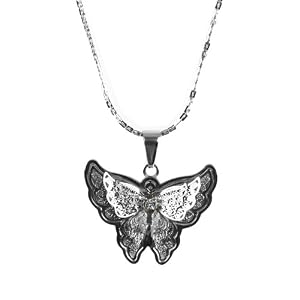 Amazon.com: Unique Women's Butterfly Pendant Cubic Zirconia Stone Stainless Steel Chain Necklace 20