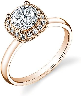 0.90 Carat Round Cut Diamond Halo Vintage Engagement Ring in 14k Rose Gold (5.5)