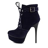 Damen Schuhe, STIEFELETTEN, PLATEAU HIGH HEELS SCHNÜRUNG, 7163-GA, Synthetik in hochwertiger Velour Leder Optik, Blau, Gr 38
