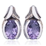 Sterling Silver Genuine Amethyst and Oxidized Post Earrings