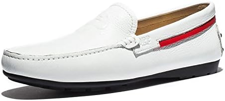 MENSU Men's Classic Fashion Leather Driving Casual Loafers Boat shoes By French Designer white 9.5D(M) US