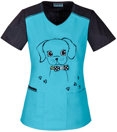 Cherokee 2767 Women's V-Neck Top Give a Dog a Bow-n