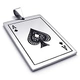 KONOV Jewelry Stainless Steel Ace of Spades Card Poker Dog Tag Pendant Necklace – Silver Black, 18″, 20″, 22″, 24″ OR 26″ Chain