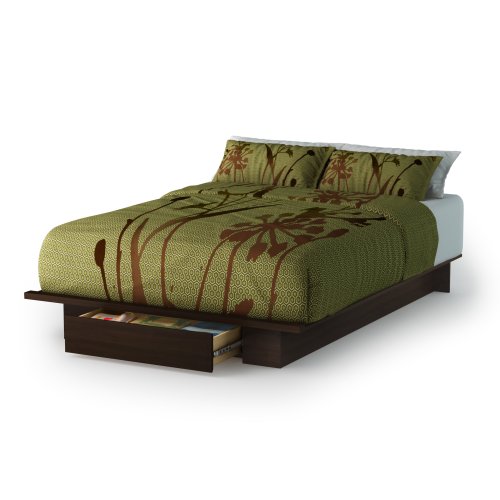 South Shore Trinity Collection Platform Bed with Drawer, Mocha