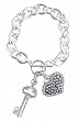 Heart and Key Charm Bracelet - Silver Plated Metal Link with Toggle Closure (7-1/2") (FB182)