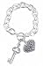 Heart and Key Charm Bracelet - Silver Plated Metal Link with Toggle Closure (7-1/2") (FB182)