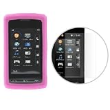 Durable Flexible Soft Hot Pink Silicone Skin Case + Clear Reusable LCD Screen Protector for LG VU CU920 CU915 Cell Phone