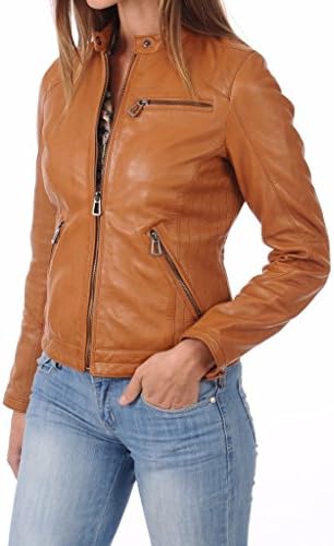 SkinOutfit Womens Stylish Slimfit Lambskin Motorcycle Biker Leather Jacket WJ 250 Camel Beige XXXL