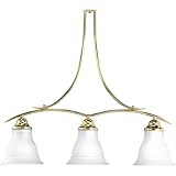 Progress Lighting P4325-10 3-Light Linear Chandelier with Etched Glass, Polished Brass