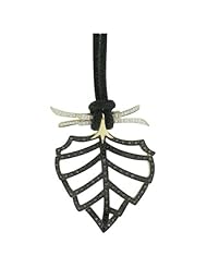 14K Yellow Gold 0.74ct Leaf Skeleton Round Black and White Diamond Necklace