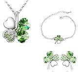 41LqcMlK0gL. SL160  Swarovski Elements Crystal Four Leaf Clover Necklace Bracelet Earrings 3 Piece Set CN9034Z