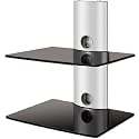Two SHELVES System for AV LCD / LED / Plasma HD TV - BLACK Glass  SILVER Tube
