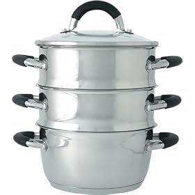 Ready Steady Cook Bistro 18cm Stainless Steel 3 Tier Steamer with Glass Lid, Silver and Black