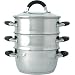 Ready Steady Cook Bistro 18cm Stainless Steel 3 Tier Steamer with Glass Lid, Silver and Black