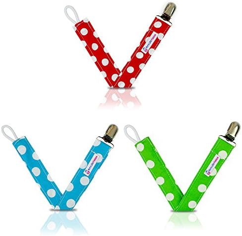 3 Pack Universal Fit Baby Pacifiers Holders - Mums Little Precious - Compatible Stylish Beautiful Cute Holder with Clip for Your Child - For Boys &amp; Girls Unisex - Healthy &amp; Safe for Your Lovely Baby