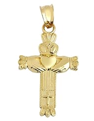 14k Yellow Gold Claddagh Charm Celtic Cross Pendant