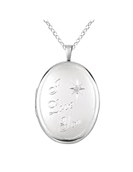 Sterling silver 0.01ct White Diamonds Oval Shaped Locket w/ Dia "I Love You" Necklace (G-H, SI1-SI2)