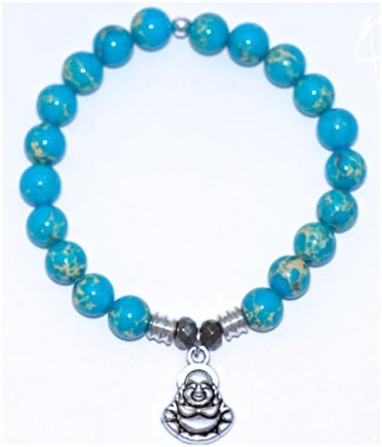 Blue Crazy Agate Beaded Bracelet with Buddha Charm