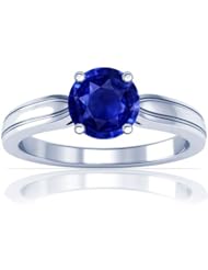 Platinum Round Cut Blue Sapphire Solitaire Ring