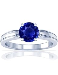 18K White Gold Round Cut Blue Sapphire Solitaire Ring