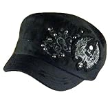 CADET CROSS WING CRYSTAL FRAYED CABBY CAP HAT BLUE Small Medium