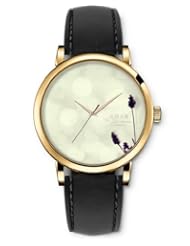 SPRAWL Aanalog Fashion Series Gold Ladies Watches of Genuine Black Leather Strap,Unique Wrist Watch for Women Girls Designed with Bubbles and lavender flowers