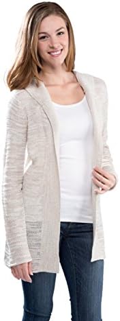 Arpeggio Women's Pointelle Back Hoodie Cardigan X-Large Oatmeal