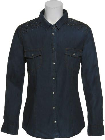 BRAND NAME Beaded Yoke Button Down Denim Top, DKINDGWSH119, SM