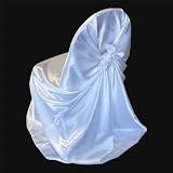 New Pack of (100) White Satin Wedding Banquet Chair Covers Self Tie Bow Design