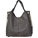 Large Studded Tote / Shoulder Fashion Handbag Mink Grey