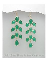 Green Onyx Earrings In Brass