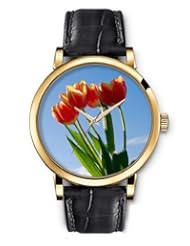 SPRAWL Aanalog Fashion Series Gold Ladies Watches of Genuine Black Leather Strap,Unique Wrist Watch for Women Girls Designed with red tulips