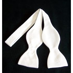 MENS 100% SILK WHITE BOW TIE SELF TIE