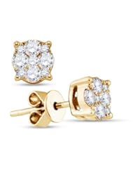 18K Yellow Gold Round Brilliant Cut Diamond - Flower Shape Invisible & Channel Set Studs Earrings with Secure Push Back Closure - (.29 cttw.)