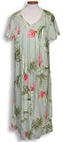 Floating Red Ginger Cap Sleeve Hawaiian Aloha V-Neck Caftan Style Long Dress in Green - Plus Size