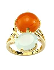 18k Gold Over Sterling Silver Orange and Blue Chalcedony Ring, Size 7