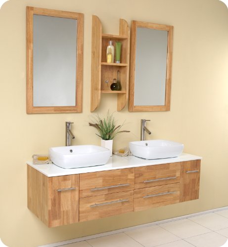 Natural Wood Modern Double Vessel Sink Bathroom Vanity FVN6119NW: 59W x 19.75D x 21.5H 41LrOtQejXL Natural Wood Modern Double Vessel Sink Bathroom Vanity FVN6119NW: 59W x 19.75D x 21.5H
